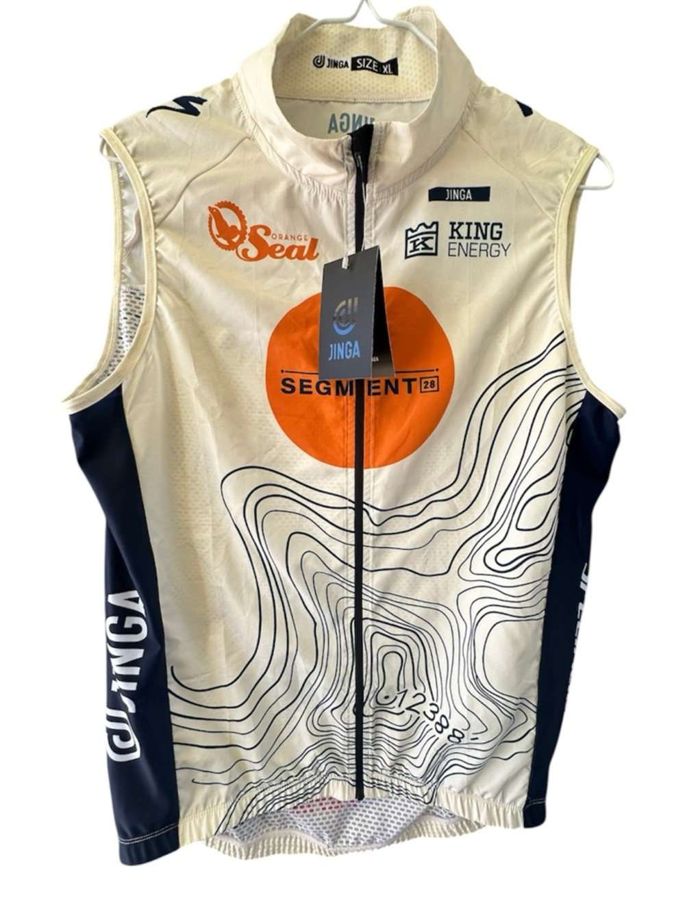 Men’s Cream & Navy Cycling Vest with Orange Graphic